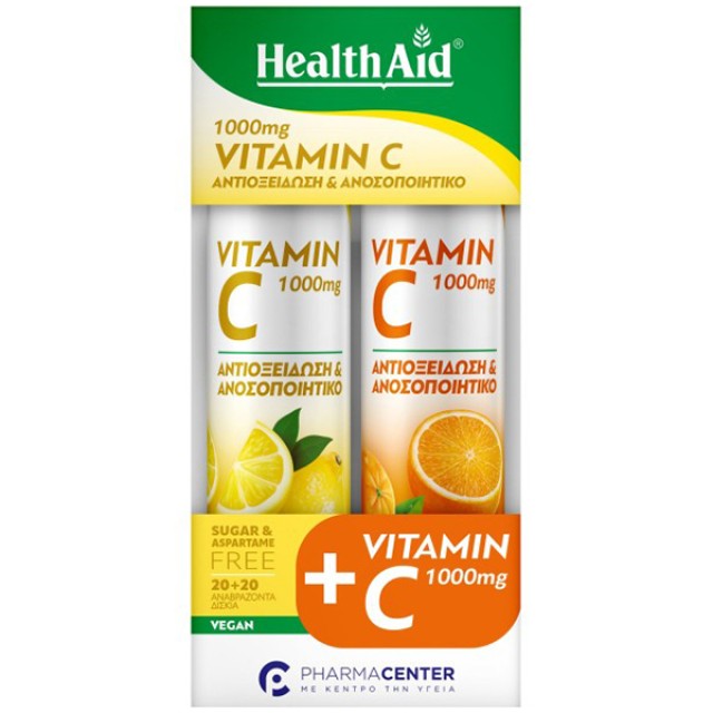 Health Aid Promo Vitamin C 1000mg 20 Αναβράζοντα Δισκία με Γεύση Λεμόνι & 20 Αναβράζοντα Δισκία με Γεύση Πορτοκάλι