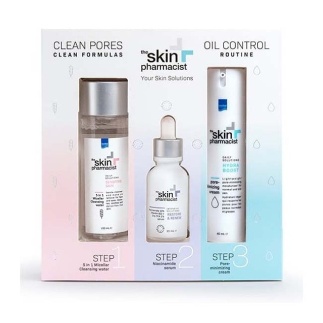 Intermed Promo The Skin Pharmacist Oil Control Routine με Skin Sensitive 5-σε-1 Νερό Καθαρισμού, 100ml, Restore & Renew Oρός, 30ml & Hydra Boost Ελαφριά Ενυδατική Κρέμα, 40ml