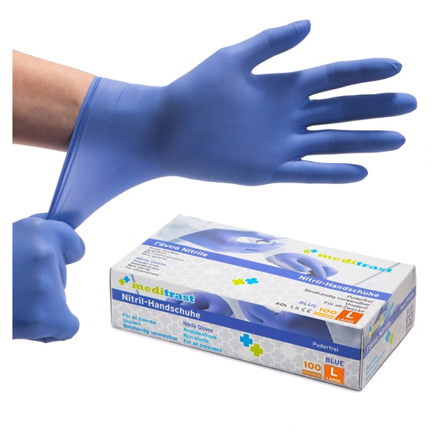MEDITRAST - Γάντια Νιτριλίου Μπλε Χωρίς Πούδρα Large | 100τμχ