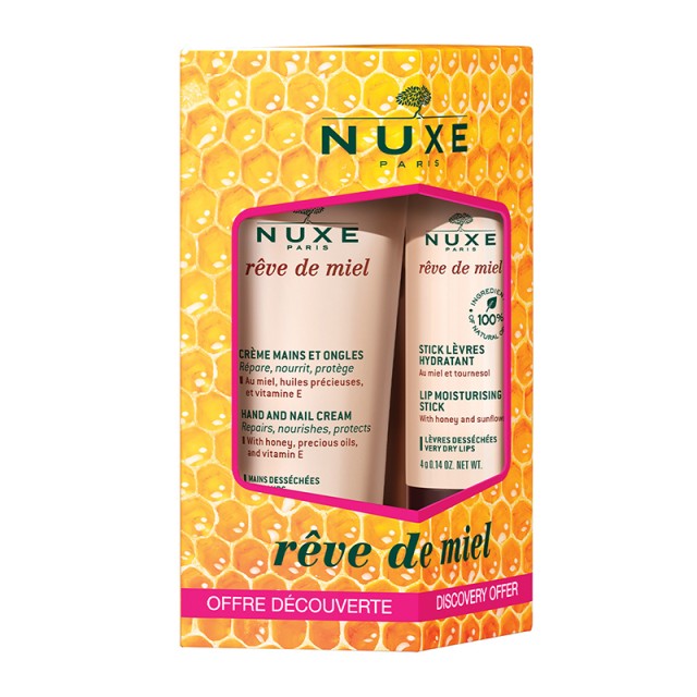 NUXE - Rêve de Miel Stick Lѐvres Hydratant Ενυδατικό stick χειλιών (4gr) & Crème mains-ongles Κρέμα χεριών και νυχιών (30ml)