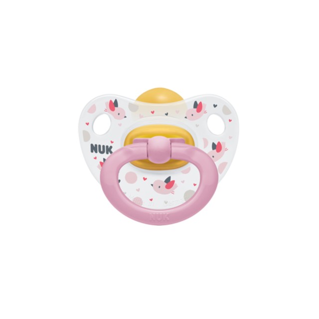 NUK - Classic Happy Kids Πιπίλα Καουτσούκ Pink Birds 18-36m (10.737.036) | 1τμχ