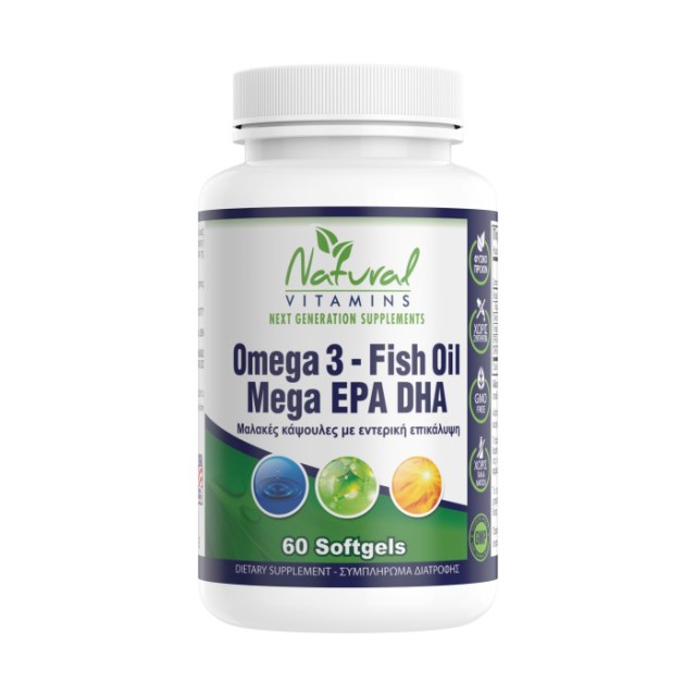 Natural Vitamins Omega 3 - Fish Oil Mega EPA DHA 60softgels