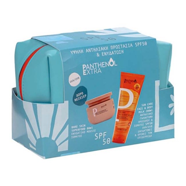 Medisei Promo Panthenol Extra Sun Care Face & Body Milk SPF50 200ml & Panthenol Extra Bare Skin Superfood Body Mousse 80ml & Δώρο Νεσεσέρ