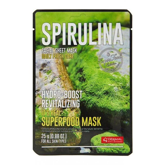 Dermal Its Real Superfood Spirulina Μάσκα Προσώπου για Καθαρισμό & Αναζωογόνηση, 1τεμ