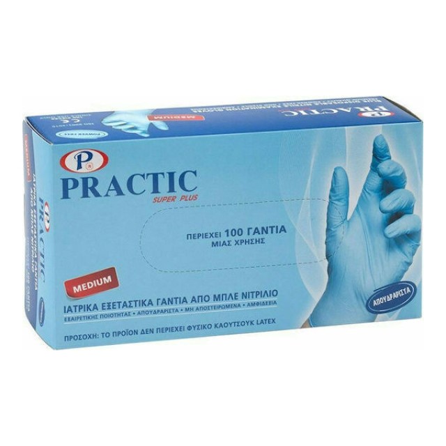 Practic Super Plus Γάντια Νιτριλίου Medium Χωρίς Πούδρα σε Μπλε Χρώμα 100τμχ