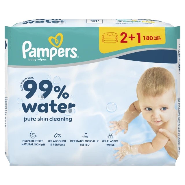 Pampers 99% Water Μωρομάντηλα - 3 Συσκευασίες x 60 Μωρομάντηλα