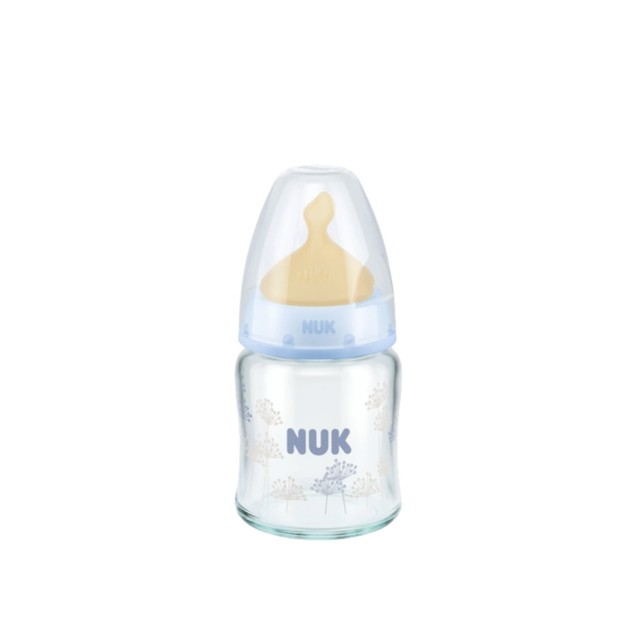 NUK - First Choice Μπιμπερό Γυάλινο Με Θηλή Καουτσούκ Γαλάζιο 0-6m | 120ml