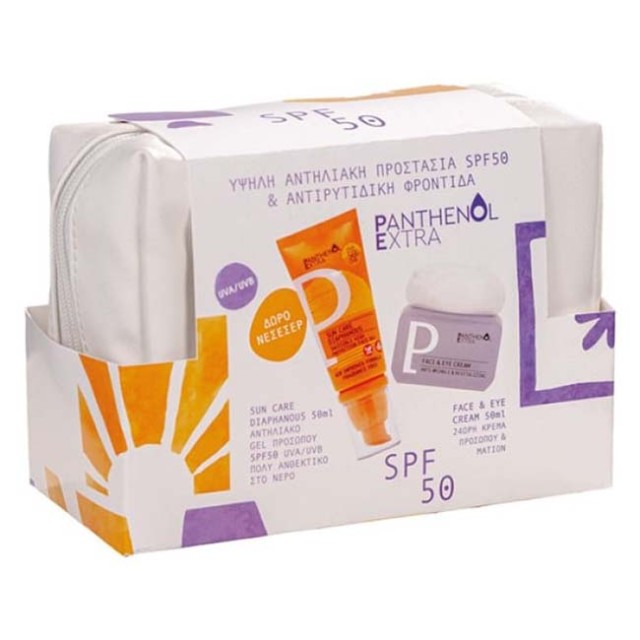 Medisei Promo Panthenol Extra Sun Care Diaphanous Αντηλιακό Τζελ Προσώπου SPF50 50ml & Αντιρυτιδική Κρέμα Προσώπου & Ματιών 50ml & Δώρο Νεσεσέρ