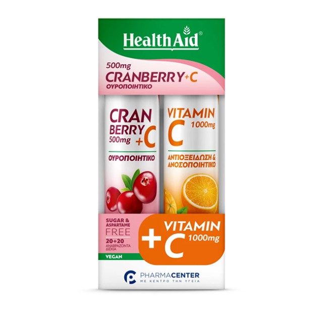 Health Aid Promo Cranberry 500mg + C 20 Αναβράζοντα Δισκία & Vitamin C 1000mg 20 Αναβράζοντα Δισκία