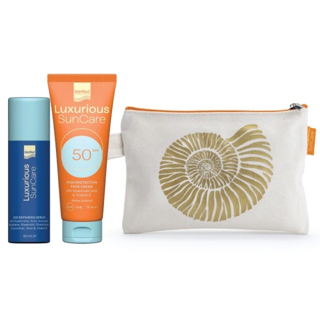 Intermed Promo Luxurious Suncare Q10 Repairing Serum 50ml & High Protection Face Cream Spf50, 75ml
