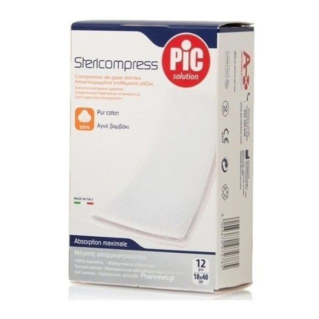 PIC SOLUTION - Stericompress Αποστειρωμένα Επιθέματα Γάζας 18x40cm | 12τμχ