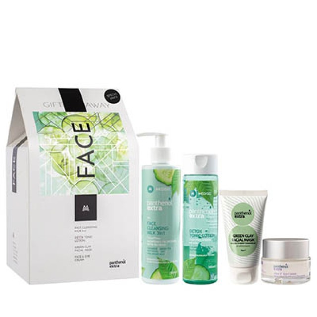 PANTHENOL Extra - Gift Away Face Cleansing Milk 3in1 (250ml) & Detox Tonic Lotion (200ml) & Green Clay Facial Mask (75ml) & Face and Eye Cream (50ml)