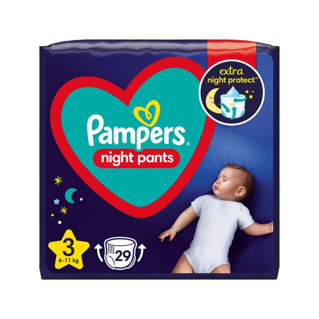 PAMPERS - Night Pants Πάνες Βρακάκι Νυκτός Νο3 (6-11kg) | 29τμχ