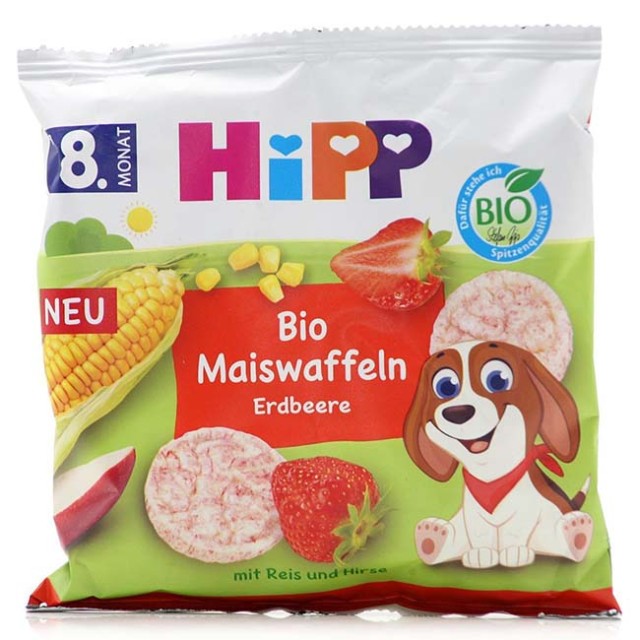 Hipp Bio Γκοφρετάκια Καλαμποκιού με γεύση Φράουλας για 8m+,23g