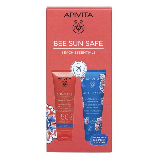 APIVITA - Bee Sun Safe Beach Essentials Hydra Fresh Face Body SPF50 (100ml) & After Sun Cool Sooth Face & Body Gel Cream (100ml)