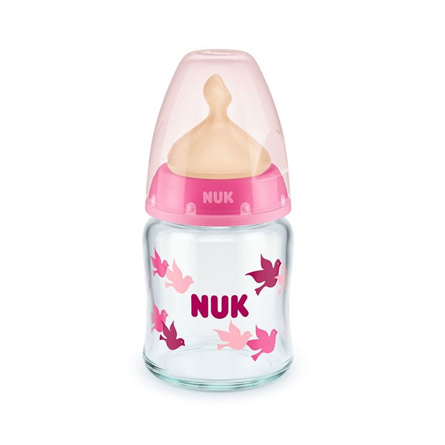 NUK - First Choice Μπιμπερό Γυάλινο Με Θηλή Καουτσούκ Ροζ 0-6m (10.747.118) | 120ml