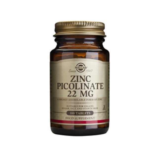 SOLGAR - Zinc Picolinate / Ψευδάργυρος 22mg | 100 tabs