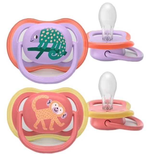 Philips Avent Pacifier SCF349/47 Ultra Air 18m+ Μωβ/Σομόν με Ζωάκια, 2 τεμάχια