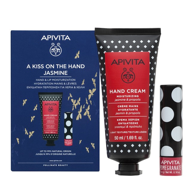 APIVITA - Promo A Kiss On The Hand Jasmine Κρέμα Χεριών Ενυδάτωσης με Γιασεμί & Πρόπολη (50ml) & Lip Care Pomegranate (4.4gr)