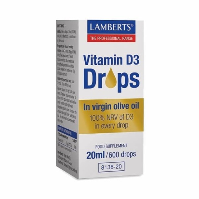 LAMBERTS - Vitamin D3 Drops in Virgin Olive Oil | 20ml