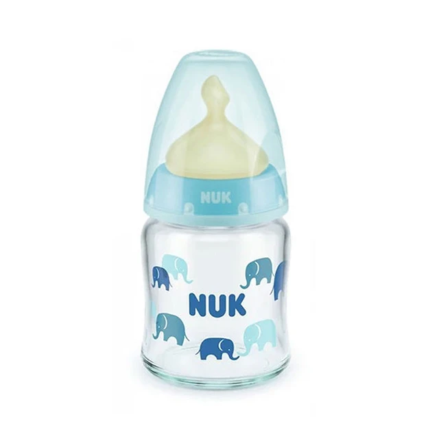 NUK - First Choice Μπιμπερό Γυάλινο Με Θηλή Καουτσούκ Μπλε 0-6m (10.747.118) | 120ml
