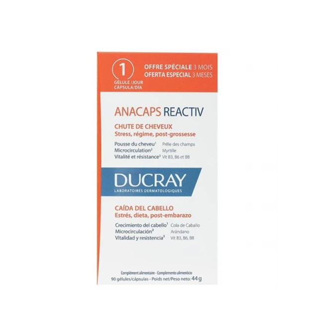 Ducray Anacaps Reactiv Συμπλήρωμα Διατροφής κατά της Εποχιακής Τριχόπτωσης 90 Κάψουλες