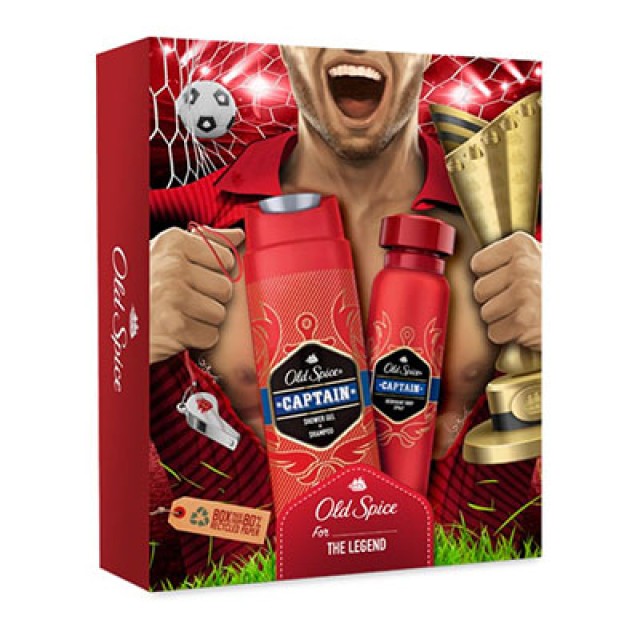 OLD SPICE - Footballer Captain Deodorant Spray (150ml) & Shower Gel and Shampoo 2in1 (250ml)