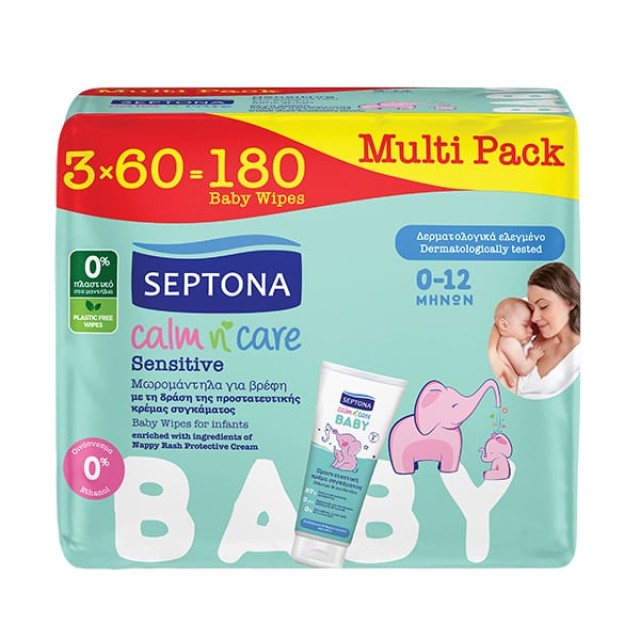 Septona Multi Pack Calm n Care Baby Sensitive Wipes 180 Τεμάχια (3x60 Τεμάχια)